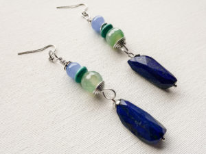 Agate lampwork and lapis earrings