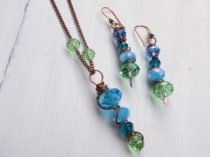 Copper dangle crystal earrings and pendant
