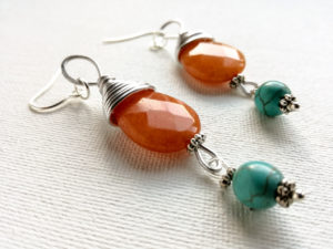 Dangle carnelian turquoise earrings
