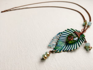 Verdigris necklace copper patina leaf