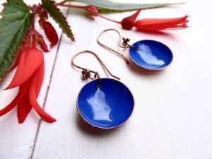 orecchini rame smalto fuoco blu