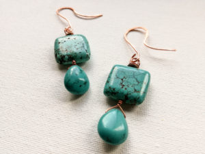 Copper turquoise handmade earrings