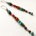 Red turquoise boho chic earrings