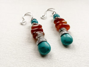 Orecchini argento turchese azzurri rossi