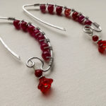 Agate red flower earrings