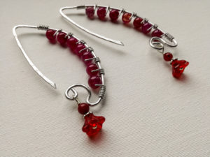 Agate red flower earrings
