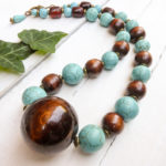 Recycled wood turquoise necklace