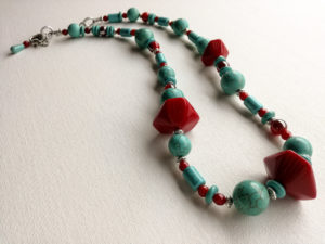Red turquoise boho necklace with agate carnelian